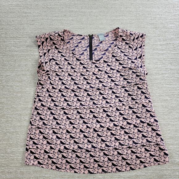 Charlotte Russe Bird Top Womens Small Pink Blue Pleated Back Zipper Round Neck - Picture 5 of 13